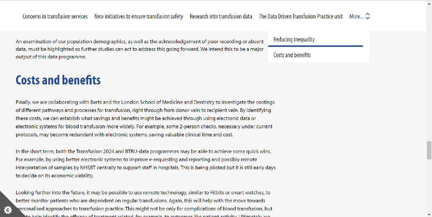 A screenshot showing how the expand sticky navigation bar shows more of the article's section headings