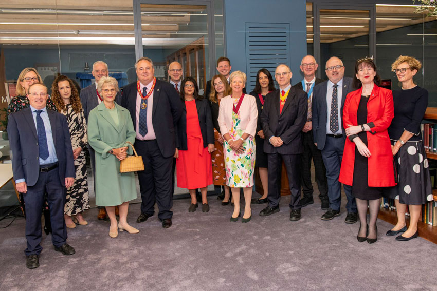 Her Royal Highness, Birgitte Eva van Deurs Henriksen, Duchess of Gloucester, with the College members and staff.